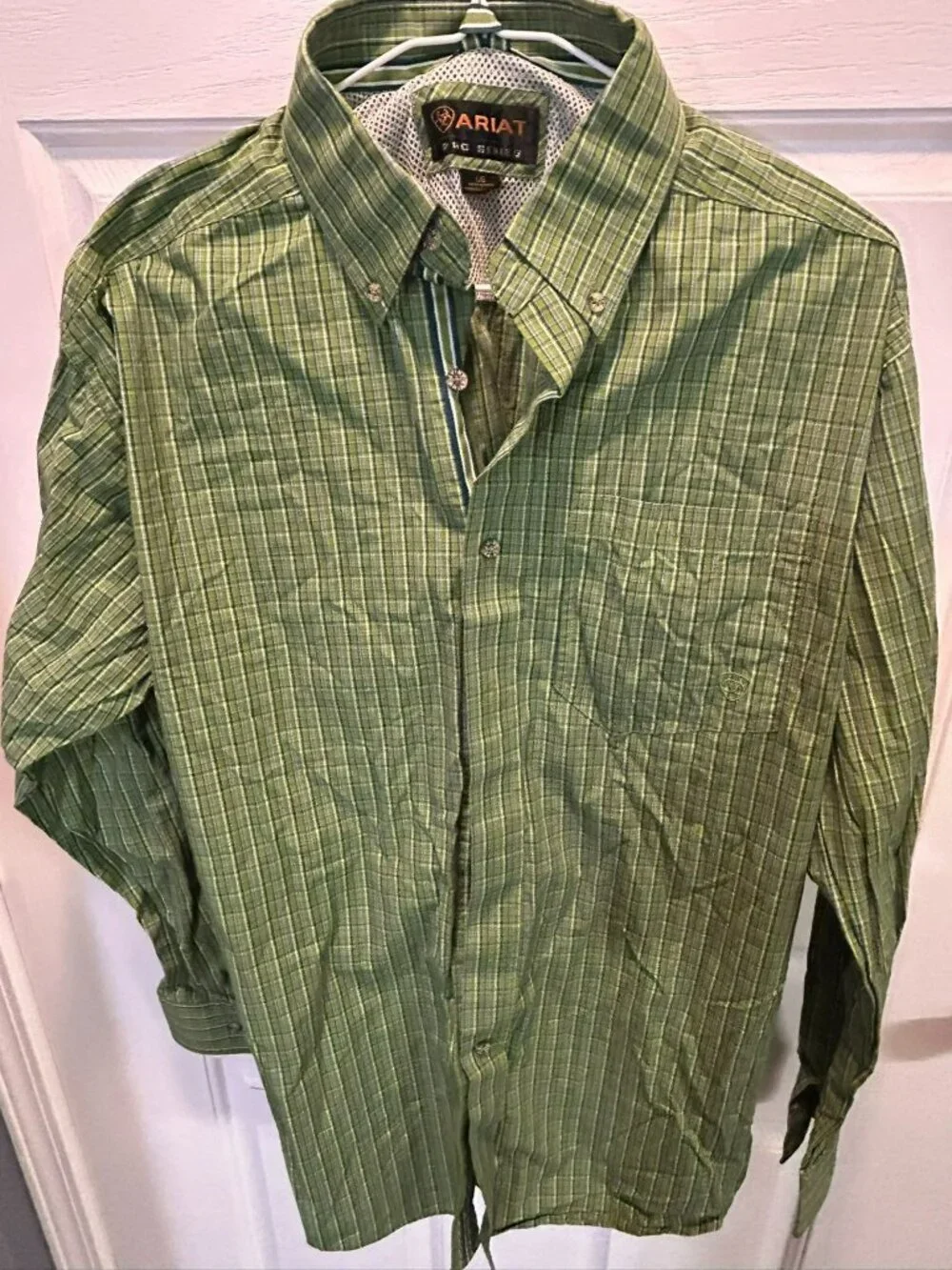 Ariat Pro Series Green Plaid Long Sleeve Button-Down Shirt L/G Mesh Lining Weste - Picture 7 of 9
